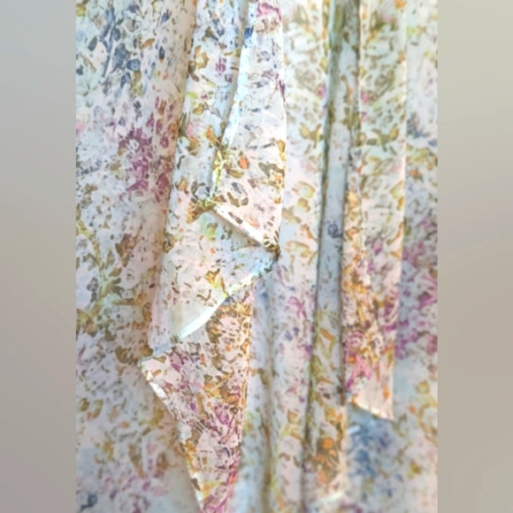 EUC BCBGeneration gorgeous blue grn purple ruffle short sleeve open front sheer - Picture 7 of 11